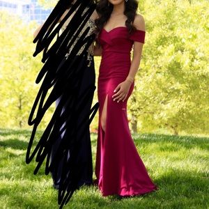 Fuschia off the shoulder Prom Dress with slit